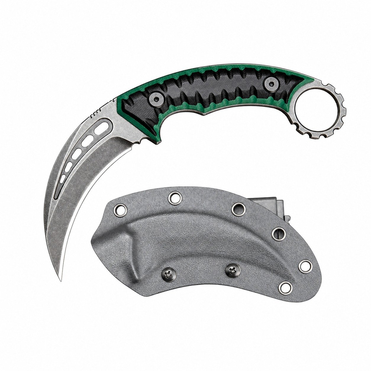 Karambit Fixed Blade Knife – D2 Steel Claw Knife with G10 Handle & Sheath Green