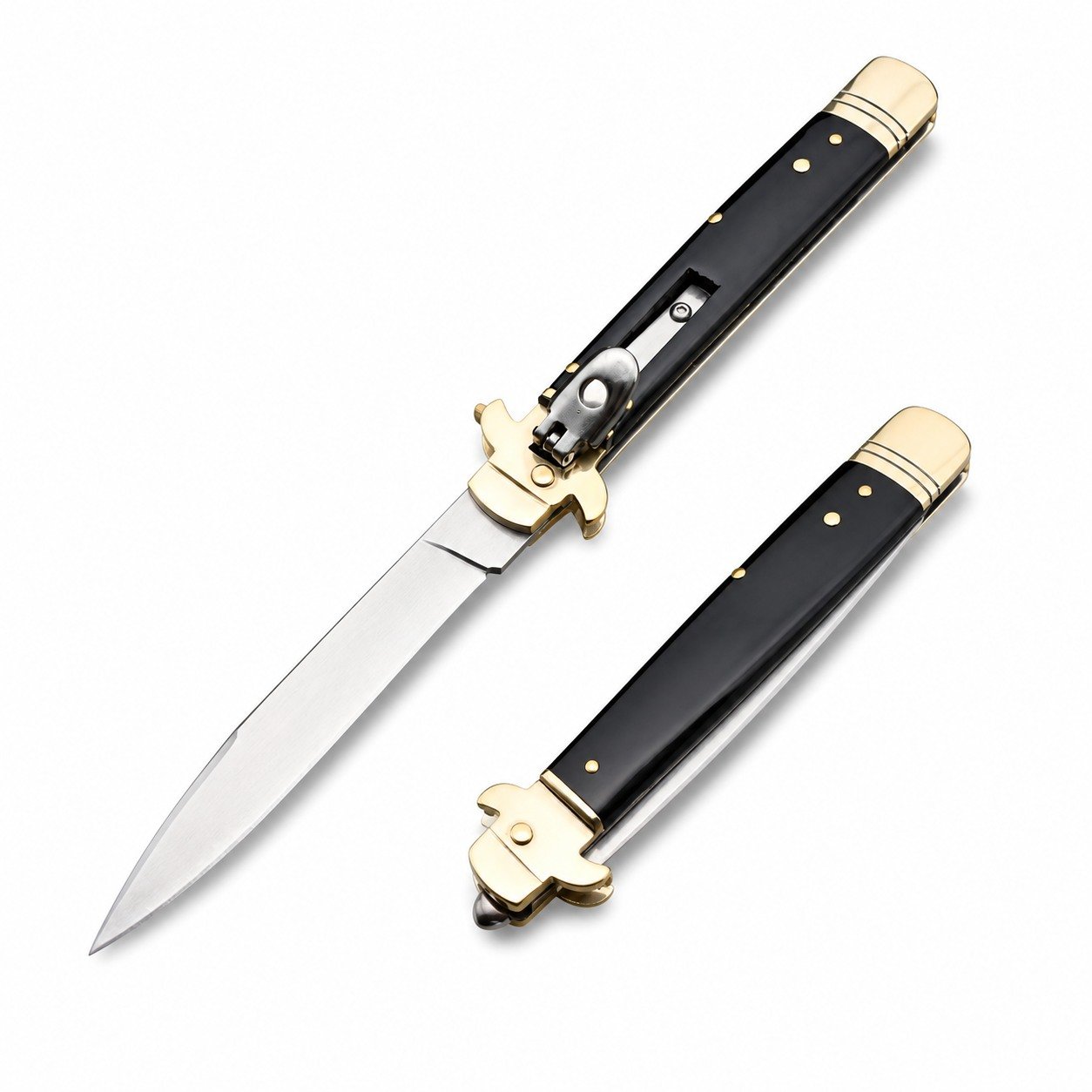Brass Guard Black Horn Side-Opening Knife